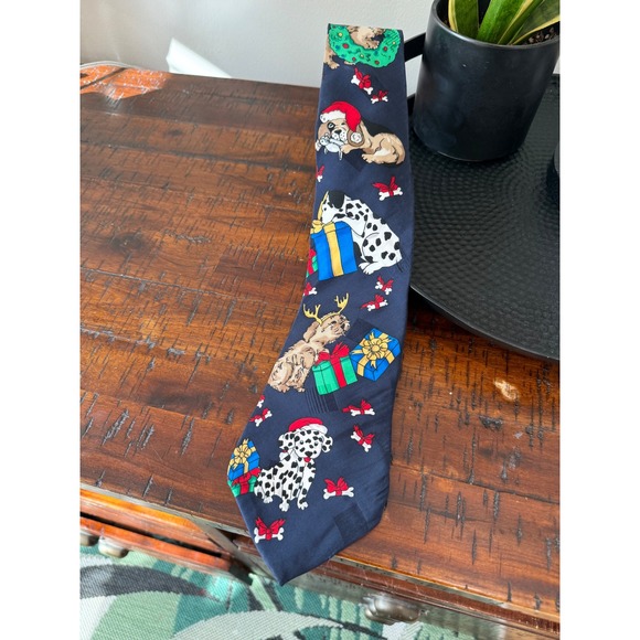 Zylos George Machado Christmas Holiday Novelty Dogs Silk Necktie Men's - Picture 5 of 5